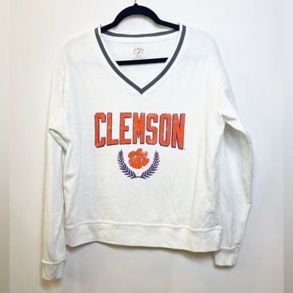 League 91 Varsity White V-Neck Sweatshirt Clemson Paw Size Small - Picture 2 of 8